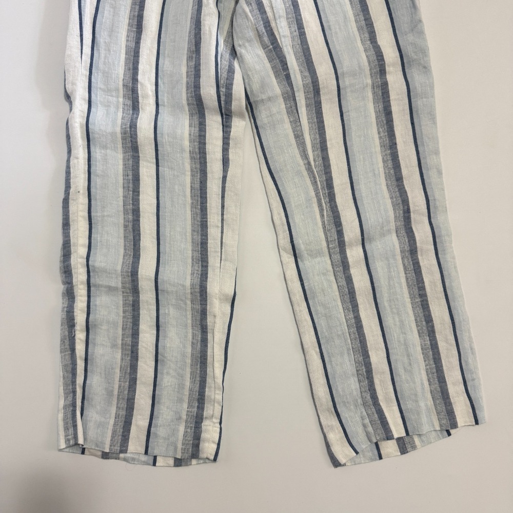 Talbots Cropped Linen Striped Trouser Pants Blue White Coastal Sz 2P 2 Petites - Picture 4 of 9